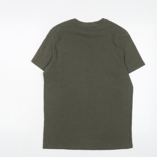 Zara Mens Green Cotton T-Shirt Size M Crew Neck