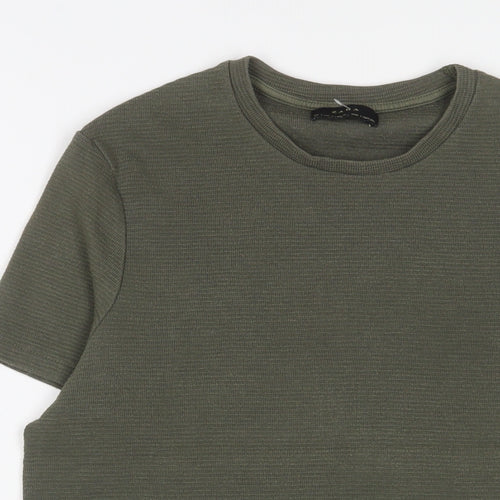 Zara Mens Green Cotton T-Shirt Size M Crew Neck