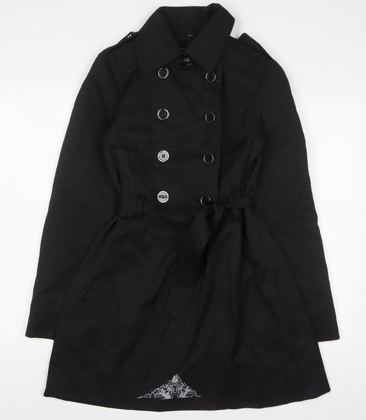 GUESS Womens Black Overcoat Coat Size S Button - Belted