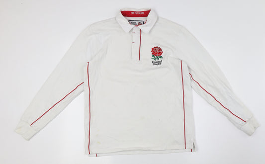 England Rugby Mens White Cotton Polo Size M Collared Button