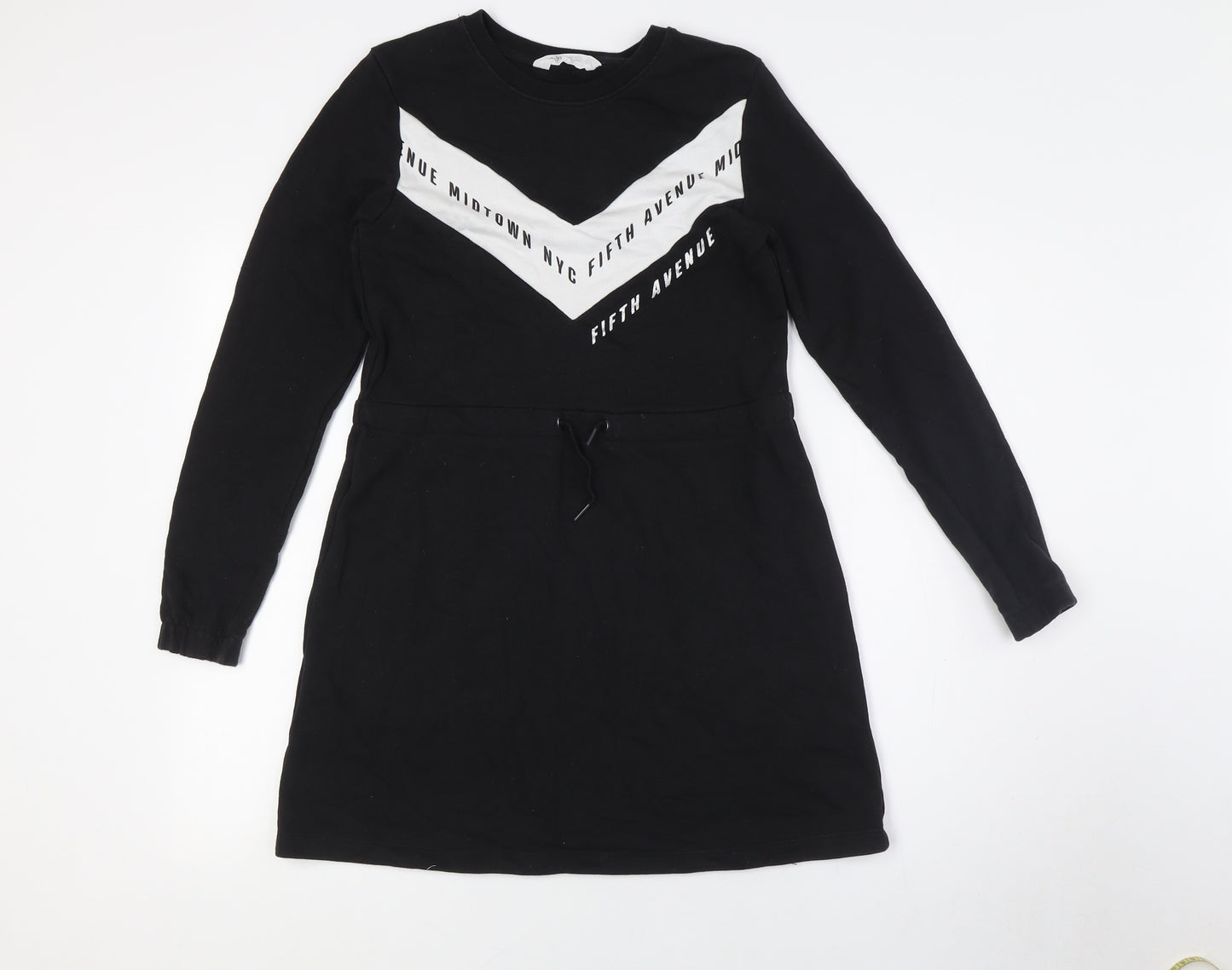 H&M Girls Black Cotton A-Line Size 10 Years Crew Neck - Draw Waist