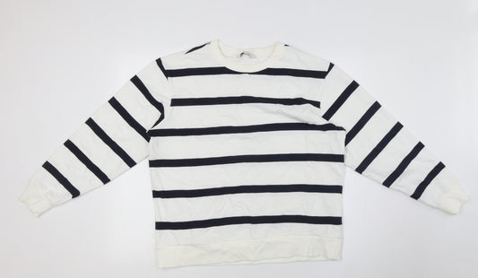 Marks and Spencer Womens White Striped Cotton Pullover Sweatshirt Size M