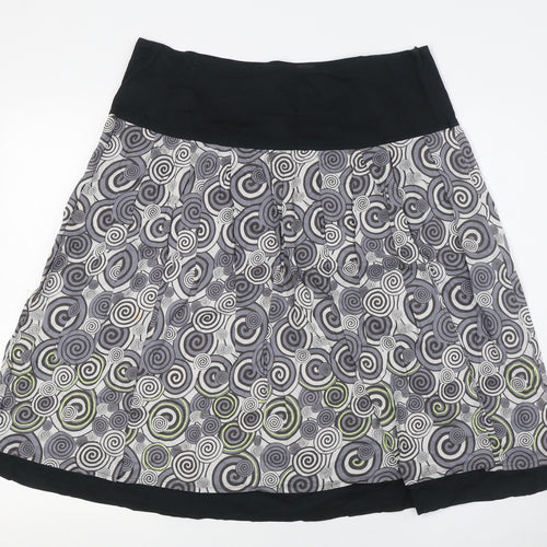 HIJKLMVWXYZ Womens Grey Cotton A-Line Skirt Size 14 Zip - Swirl Pattern