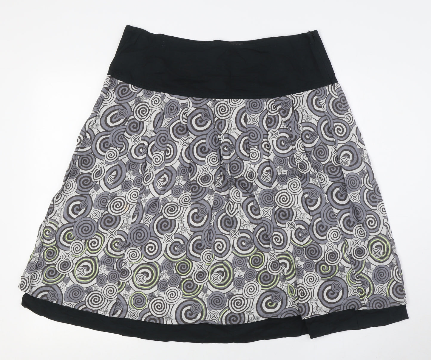 HIJKLMVWXYZ Womens Grey Cotton A-Line Skirt Size 14 Zip - Swirl Pattern