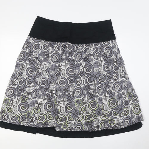 HIJKLMVWXYZ Womens Grey Cotton A-Line Skirt Size 14 Zip - Swirl Pattern