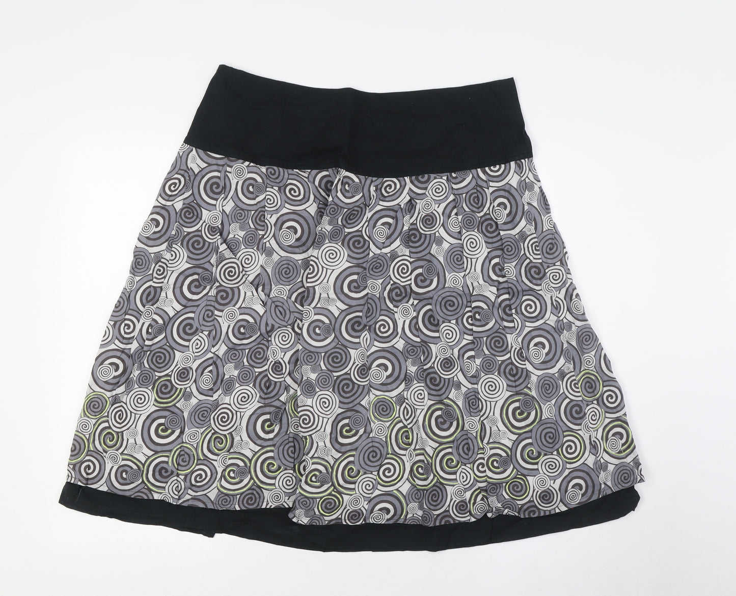 HIJKLMVWXYZ Womens Grey Cotton A-Line Skirt Size 14 Zip - Swirl Pattern