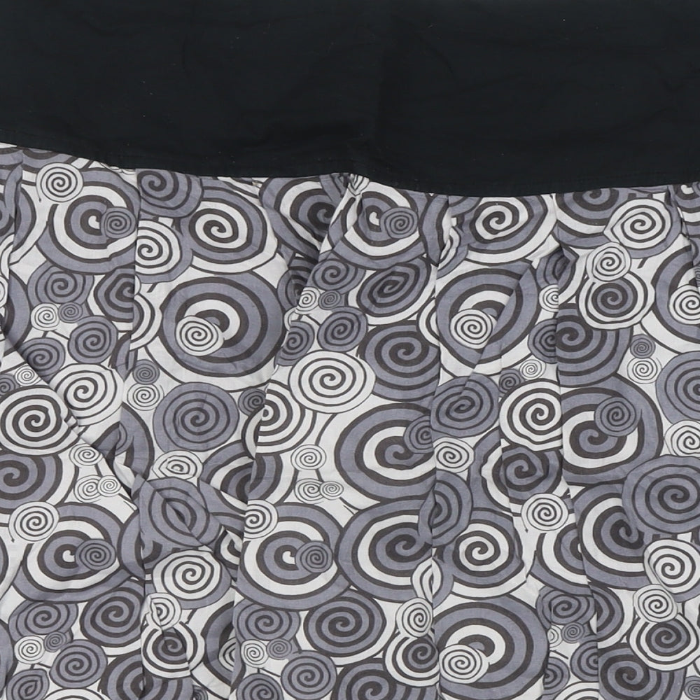 HIJKLMVWXYZ Womens Grey Cotton A-Line Skirt Size 14 Zip - Swirl Pattern