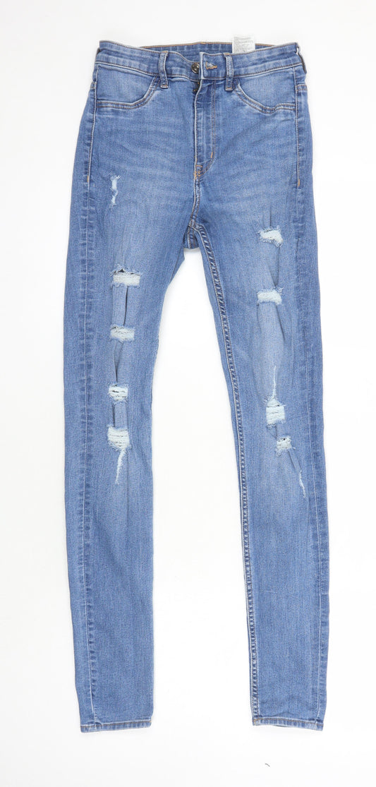 H&M Womens Blue Cotton Skinny Jeans Size 10 L29 in Regular