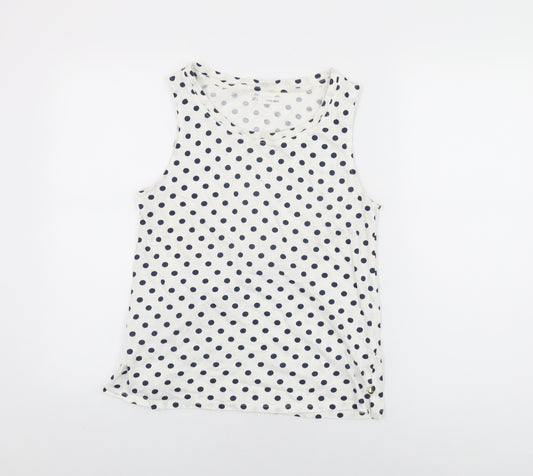 Sfera Womens White Polka Dot Cotton Basic Tank Size L Round Neck