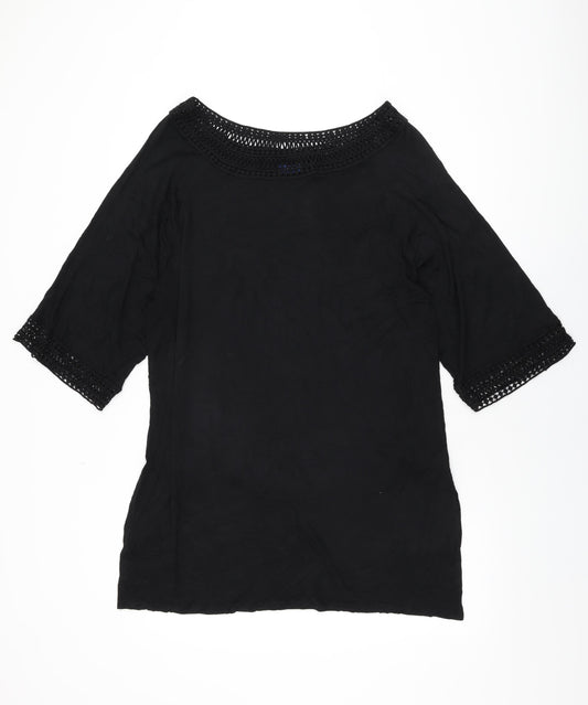 Fantasie Womens Black Viscose Basic T-Shirt Size L Boat Neck