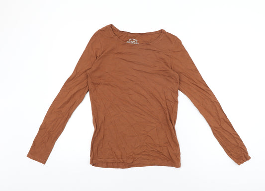 Fat Face Womens Brown Cotton Basic T-Shirt Size 10 Round Neck