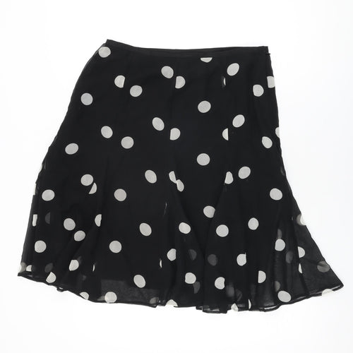 Marks and Spencer Womens Black Polka Dot Polyester Swing Skirt Size 14 Zip