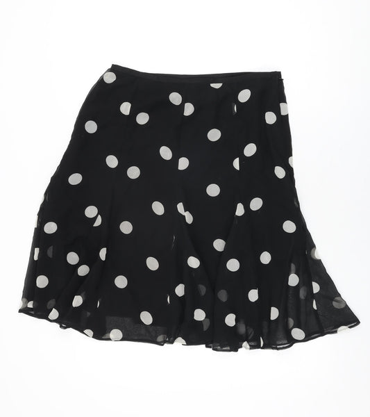 Marks and Spencer Womens Black Polka Dot Polyester Swing Skirt Size 14 Zip