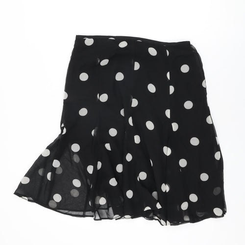 Marks and Spencer Womens Black Polka Dot Polyester Swing Skirt Size 14 Zip