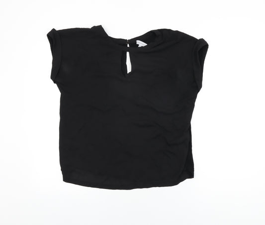 Warehouse Womens Black Polyester Basic T-Shirt Size 10 Round Neck