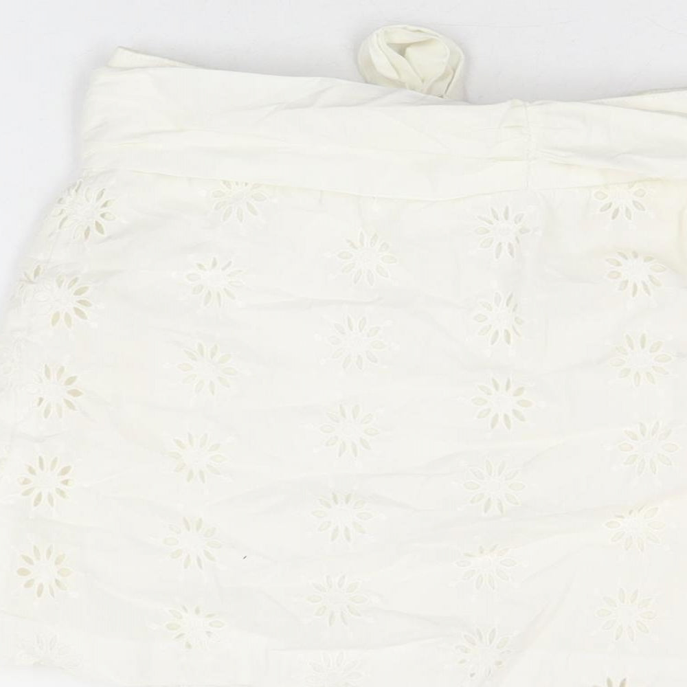 ASOS Womens White Floral Cotton Mini Skirt Size 8 Button