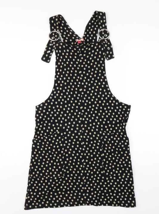 Joe Browns Womens Black Polka Dot Cotton Pinafore/Dungaree Dress Size 12 Square Neck Buckle