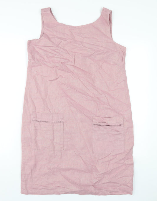 NEXT Womens Pink Linen Tank Dress Size 12 Round Neck Pullover