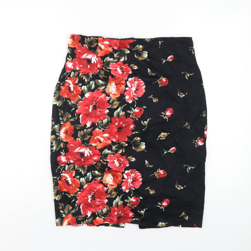 En Garde Womens Black Floral Cotton Straight & Pencil Skirt Size 14 Zip