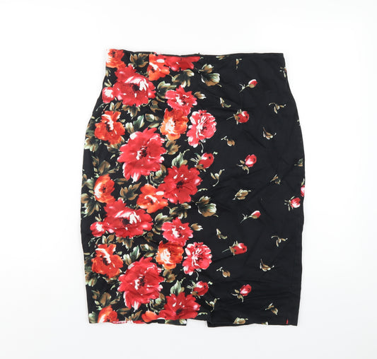 En Garde Womens Black Floral Cotton Straight & Pencil Skirt Size 14 Zip