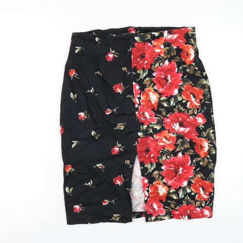 En Garde Womens Black Floral Cotton Straight & Pencil Skirt Size 14 Zip