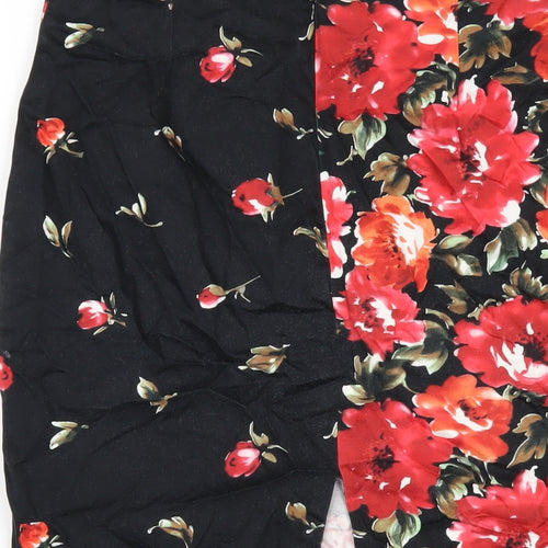 En Garde Womens Black Floral Cotton Straight & Pencil Skirt Size 14 Zip