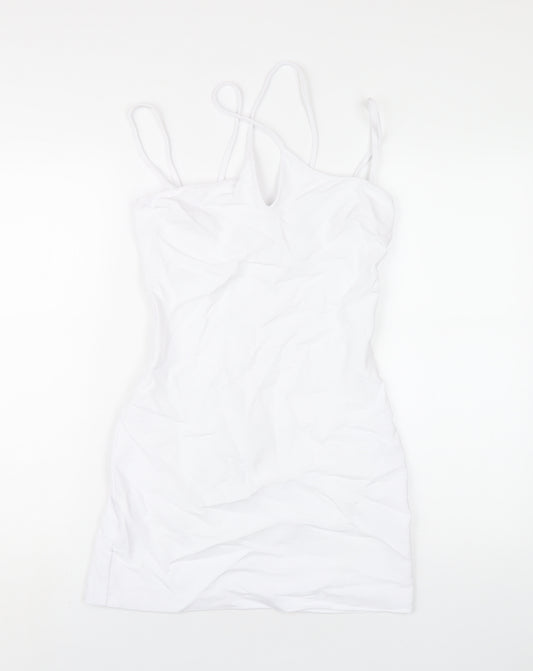 Zara Womens White Polyester Bodycon Size S V-Neck Zip