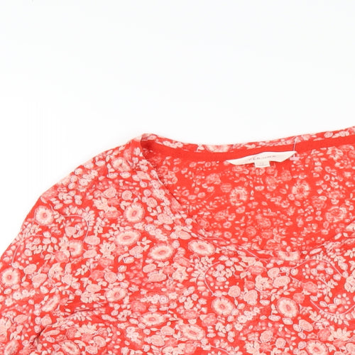 Per Una Womens Red Floral Viscose Basic T-Shirt Size 12 Round Neck