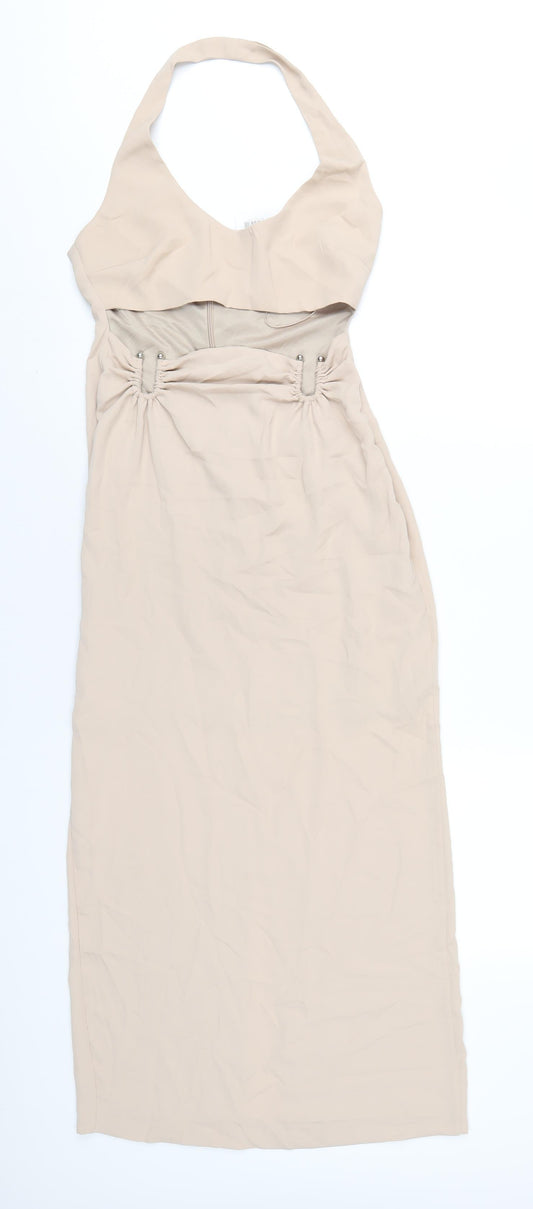 Zara Womens Beige Polyester A-Line Size S Halter Zip