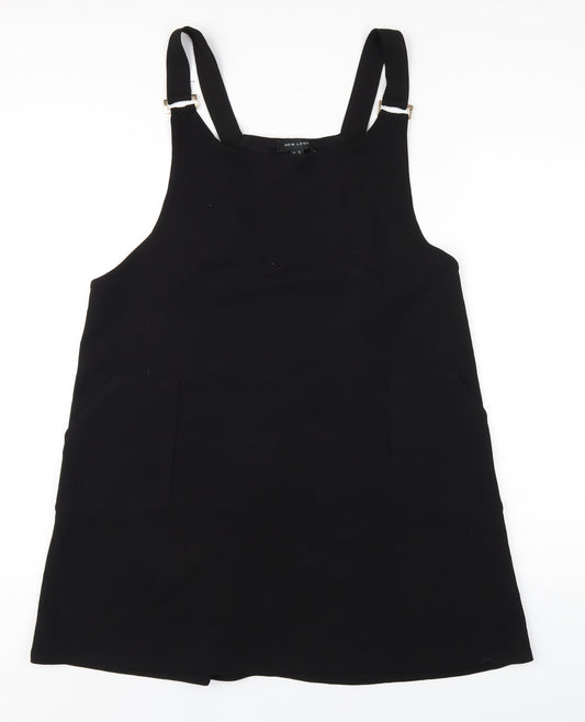 New Look Womens Black Polyester Pinafore/Dungaree Dress Size 12 Scoop Neck Pullover