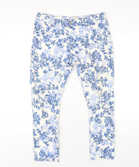 Lotties Womens Blue Floral Cotton Skinny Jeans Size 12 L27 in Regular Zip