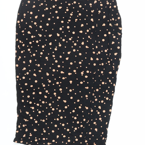 Missguided Womens Black Polka Dot Viscose Straight & Pencil Skirt Size 8 - Elasticated Waist