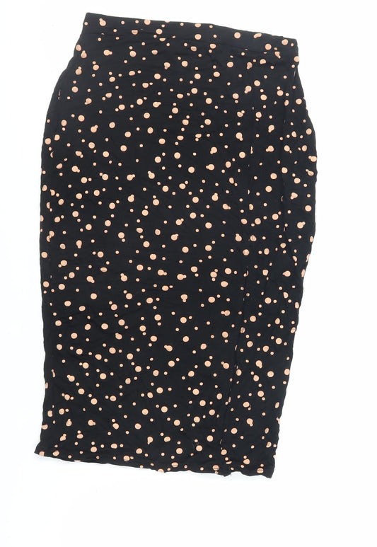 Missguided Womens Black Polka Dot Viscose Straight & Pencil Skirt Size 8 - Elasticated Waist