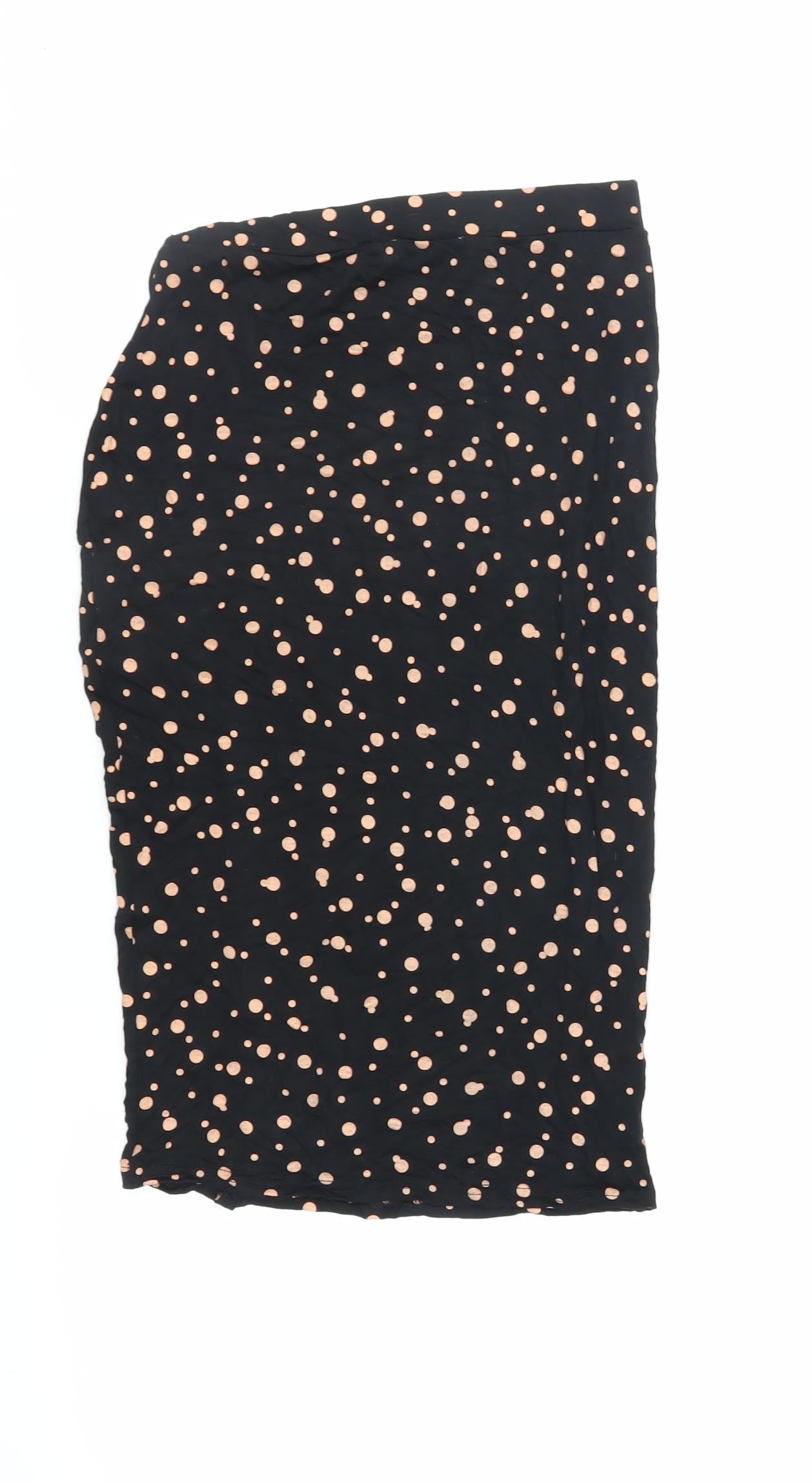 Missguided Womens Black Polka Dot Viscose Straight & Pencil Skirt Size 8 - Elasticated Waist