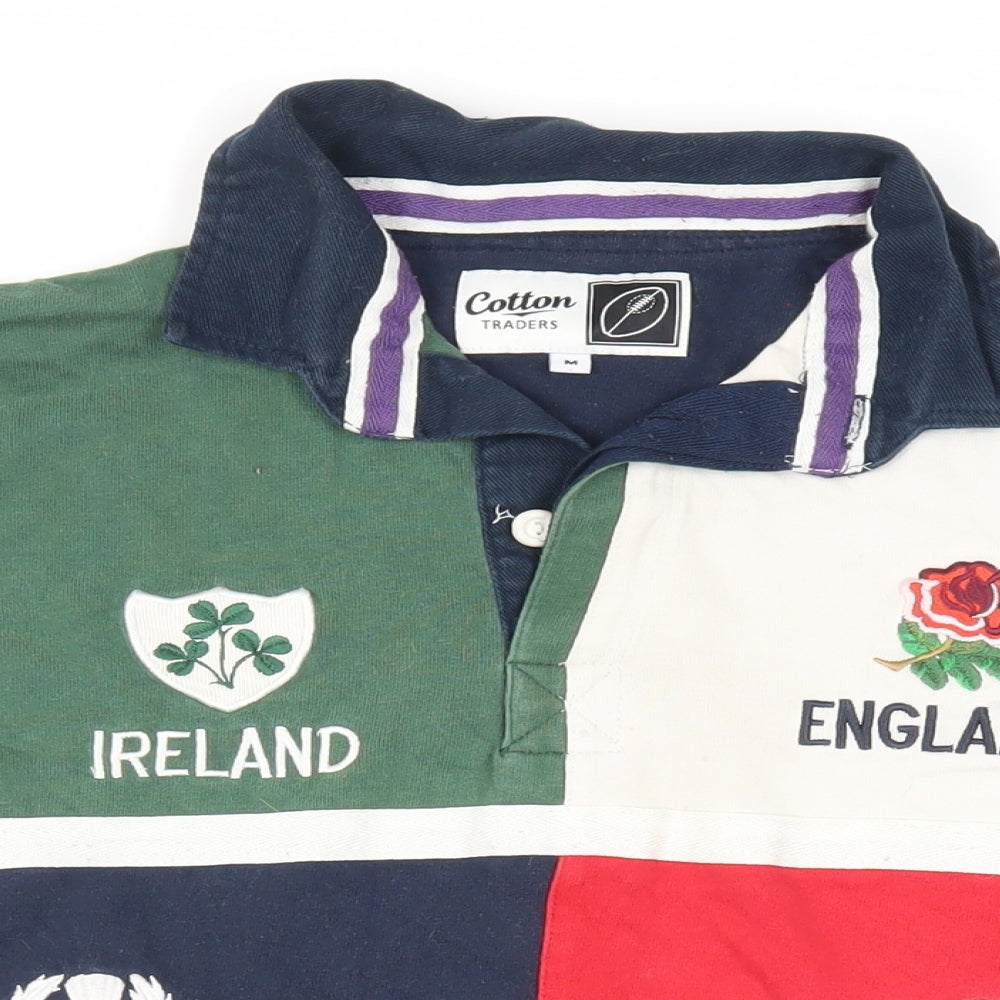 Cotton Traders Mens Multicoloured Cotton Polo Size M Collared Button - Six Nations Rugby