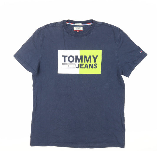 Tommy Jeans Mens Blue Cotton T-Shirt Size M Crew Neck - Logo