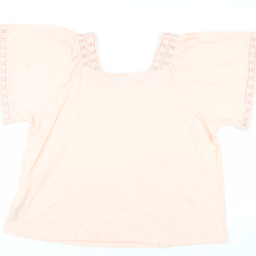 Marks and Spencer Womens Pink Cotton Basic Blouse Size 20 Square Neck - Crochet Detail