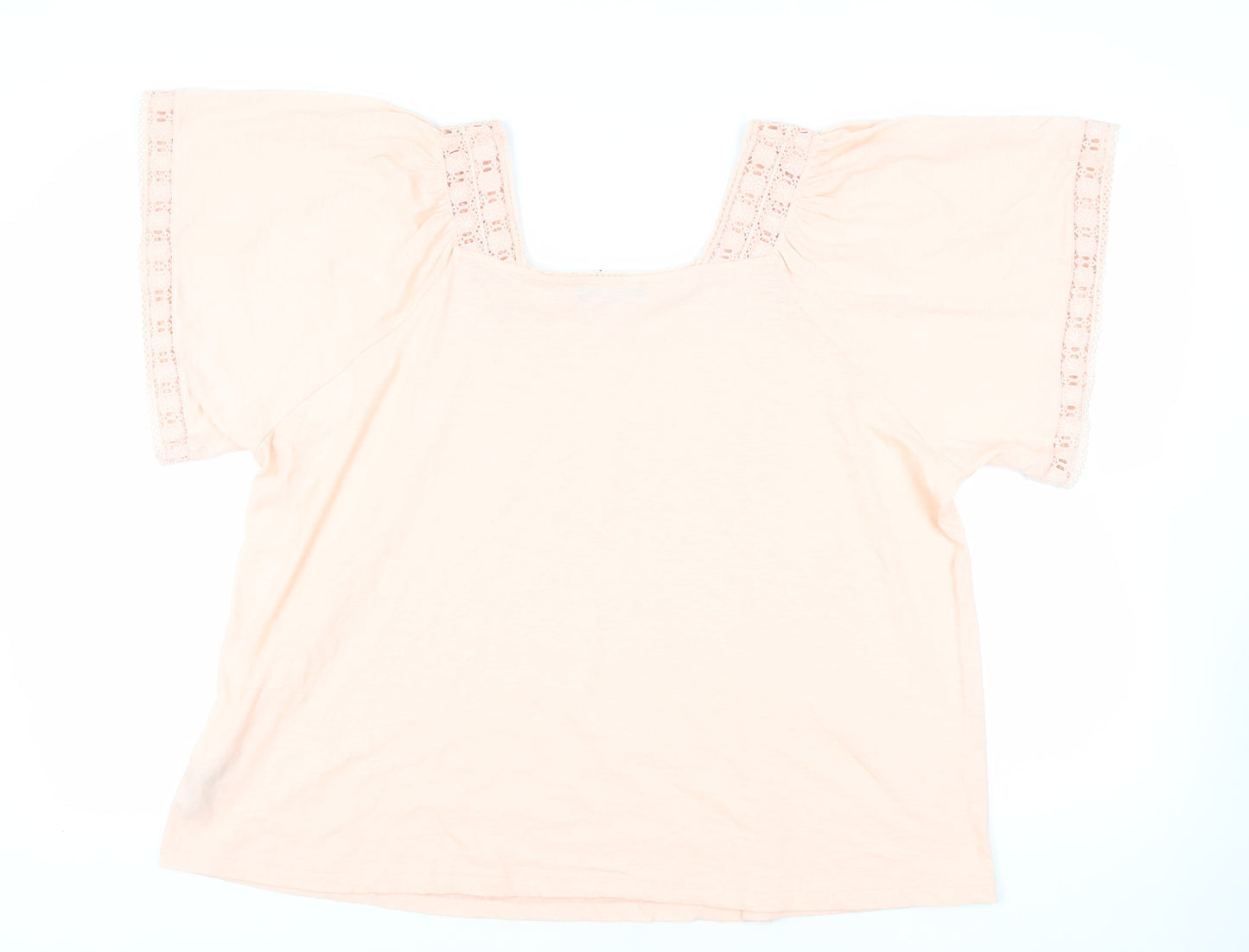 Marks and Spencer Womens Pink Cotton Basic Blouse Size 20 Square Neck - Crochet Detail