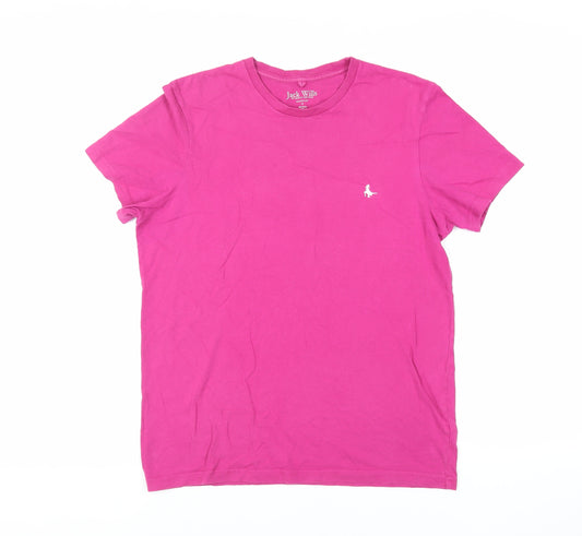 Jack Wills Mens Pink Cotton T-Shirt Size S Crew Neck - Logo