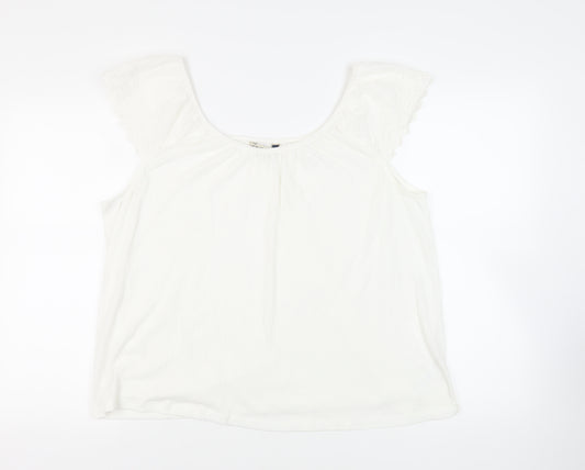 M&Co Womens White Polyester Basic Blouse Size 18 Off the Shoulder - Broderie Anglaise Detail