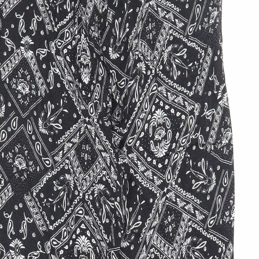 H&M Womens Black Paisley Viscose Trousers Size 12 L26 in Regular Drawstring - Elasticated Waist