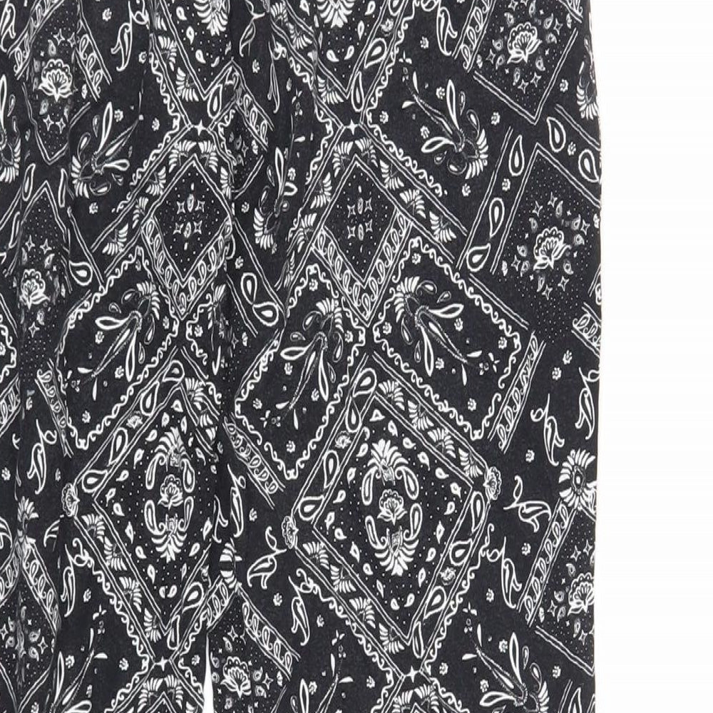 H&M Womens Black Paisley Viscose Trousers Size 12 L26 in Regular Drawstring - Elasticated Waist