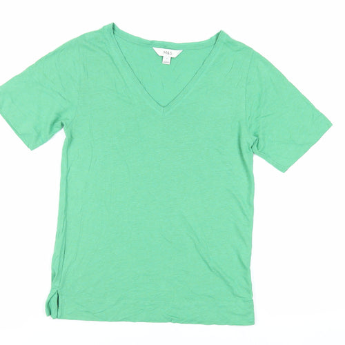 Marks and Spencer Womens Green Cotton Basic T-Shirt Size 6 V-Neck