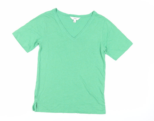 Marks and Spencer Womens Green Cotton Basic T-Shirt Size 6 V-Neck