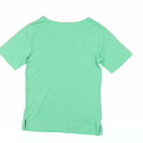 Marks and Spencer Womens Green Cotton Basic T-Shirt Size 6 V-Neck