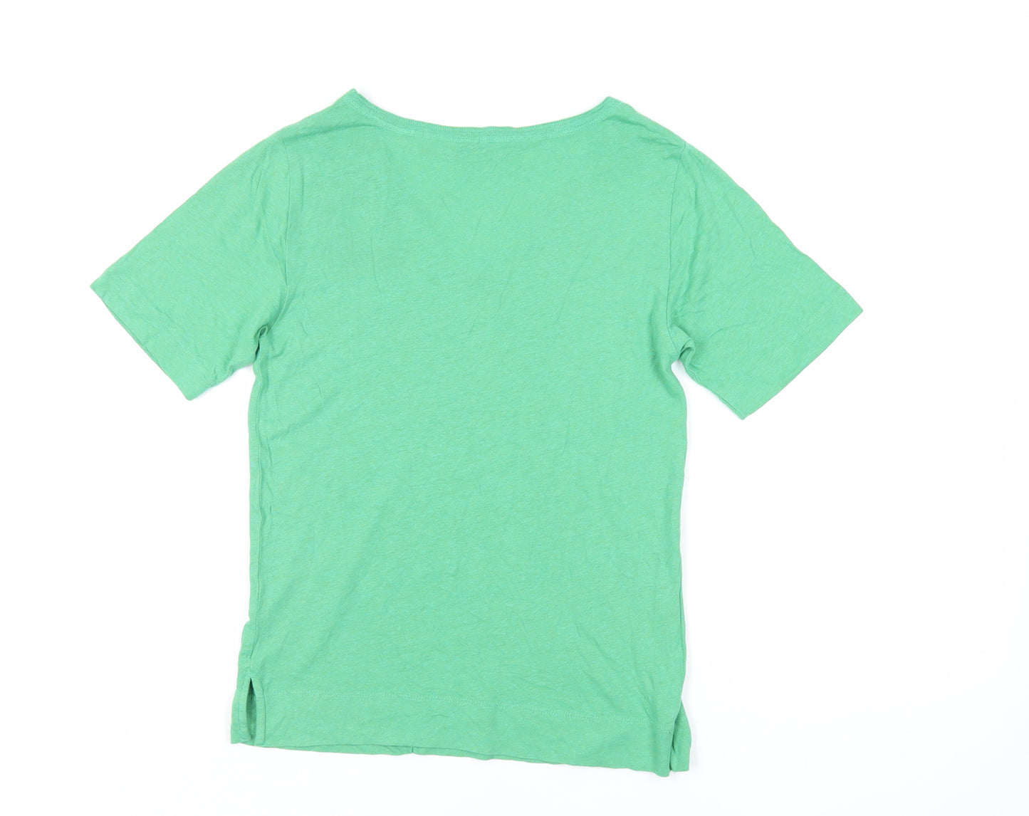 Marks and Spencer Womens Green Cotton Basic T-Shirt Size 6 V-Neck