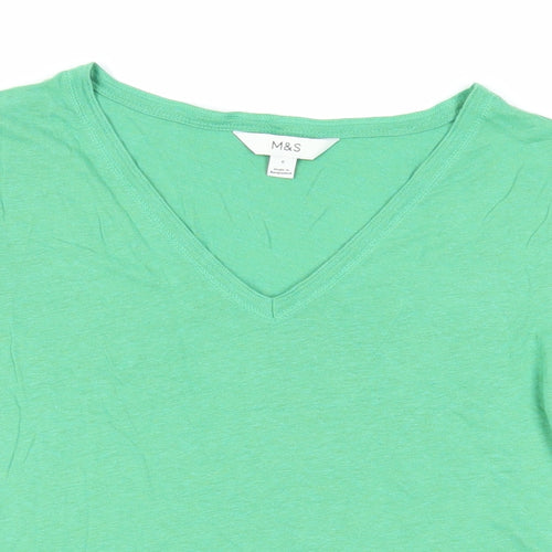 Marks and Spencer Womens Green Cotton Basic T-Shirt Size 6 V-Neck