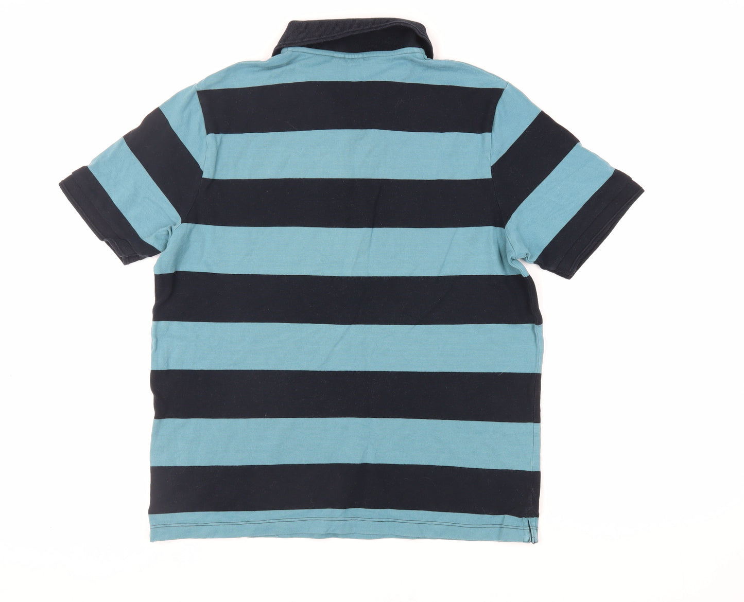 John Lewis Mens Blue Striped Cotton Polo Size L Collared Button