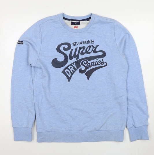 Superdry Womens Blue Cotton Pullover Sweatshirt Size L Pullover - Logo Unisex