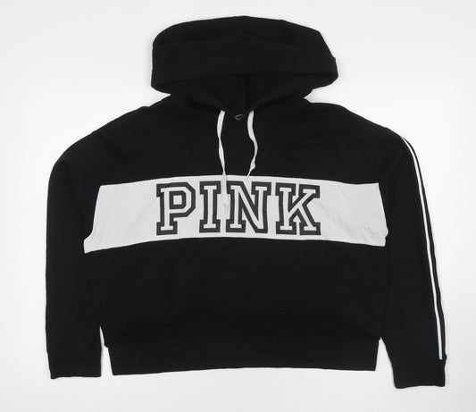 PINK Womens Black Cotton Pullover Sweatshirt Size L Pullover - Logo